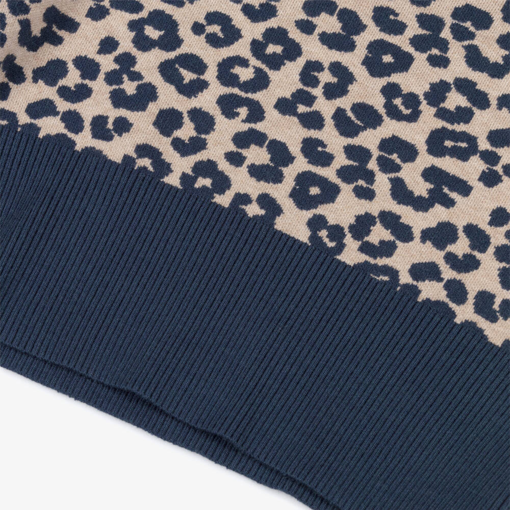 Mayoral-Girls Beige & Blue Leopard Knit Jumper | Childrensalon Outlet