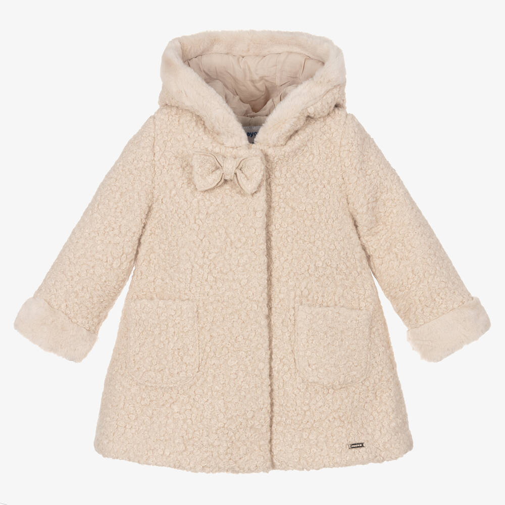 Mayoral - Бежевое пальто из букле для девочек | Childrensalon