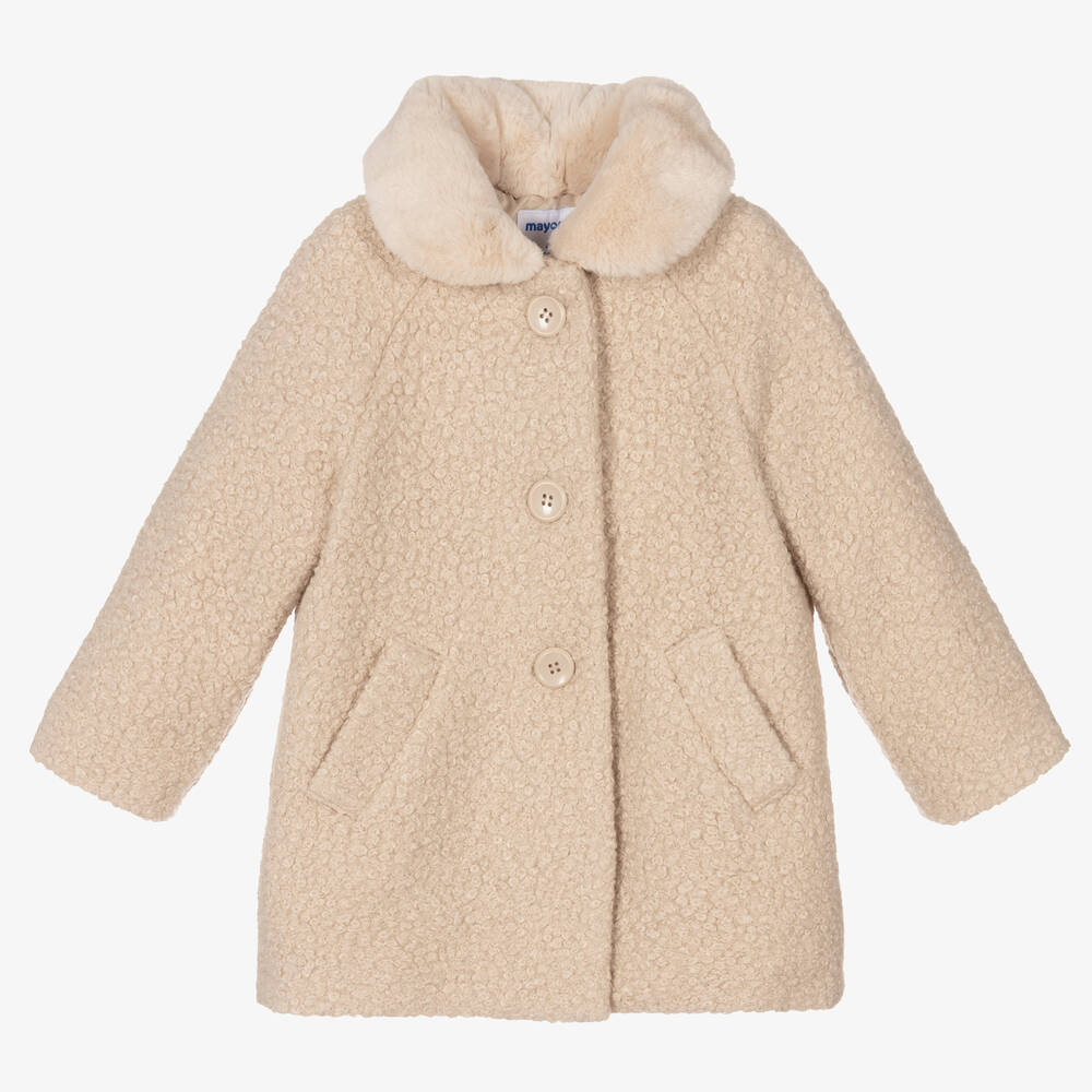 Mayoral - Manteau beige bouclé Fille | Childrensalon