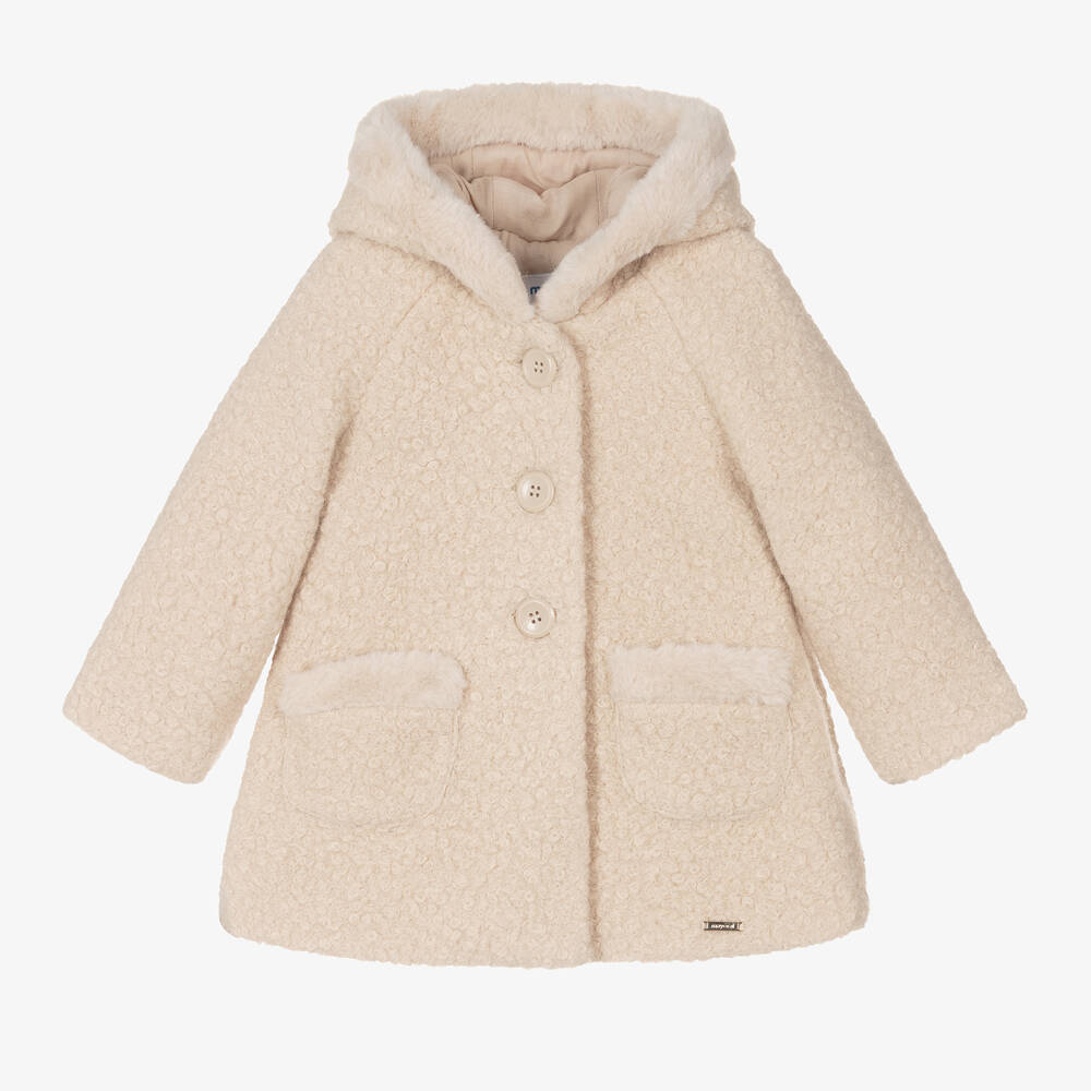 Mayoral - Girls Beige Bouclé Coat | Childrensalon