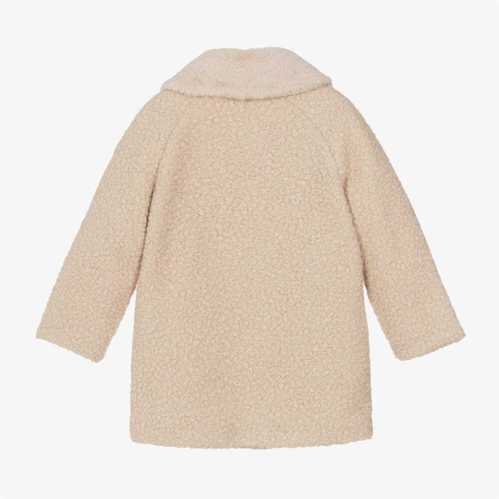 Mayoral-Girls Beige Bouclé Coat with Fur Collar | Childrensalon Outlet