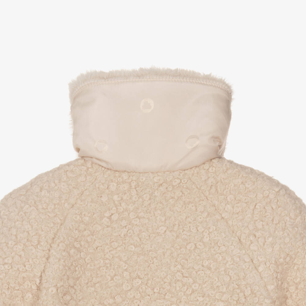 Mayoral-Girls Beige Bouclé Coat with Fur Collar | Childrensalon Outlet