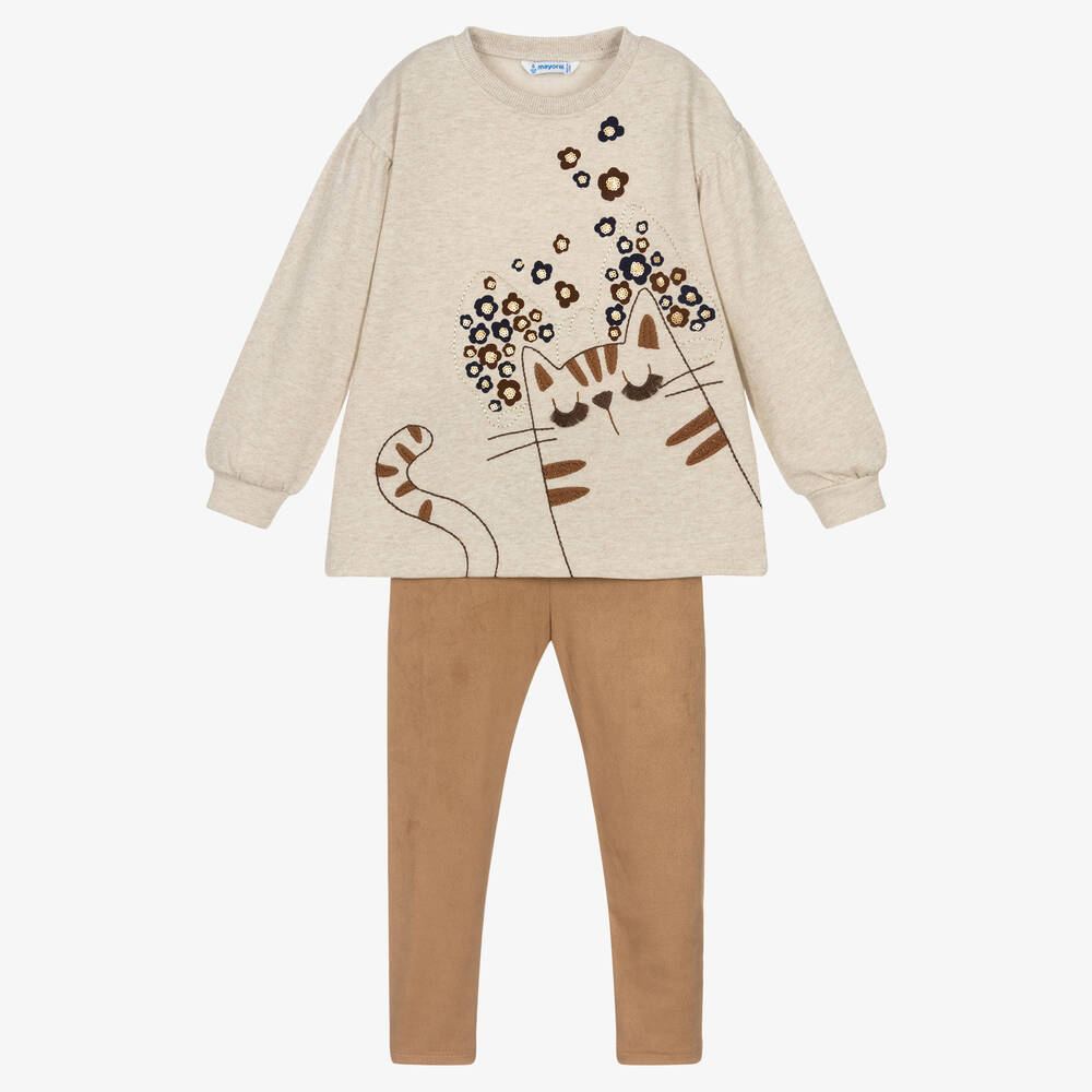 Mayoral - Ensemble legging beige et marron | Childrensalon