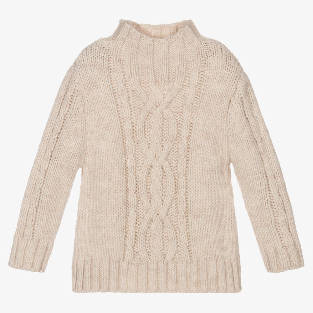 Mayoral Girls Beige Cable Knit Sweater Childrensalon Outlet