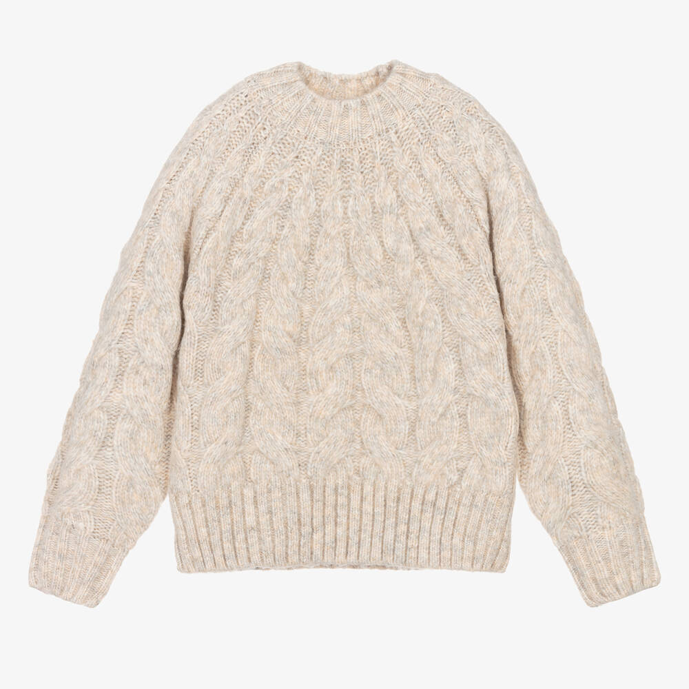 Mayoral - Pull beige en maille torsadée Fille | Childrensalon