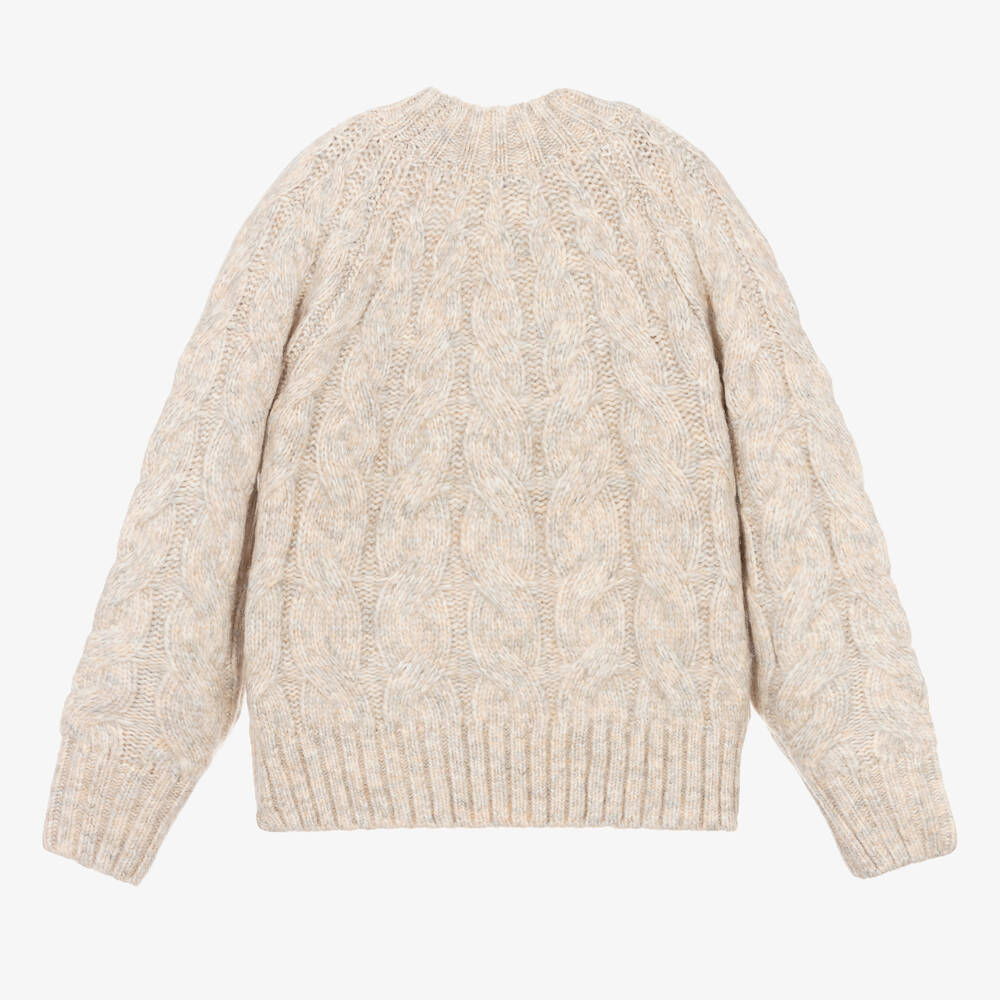 Mayoral-Girls Beige Cable Knit Sweater | Childrensalon Outlet