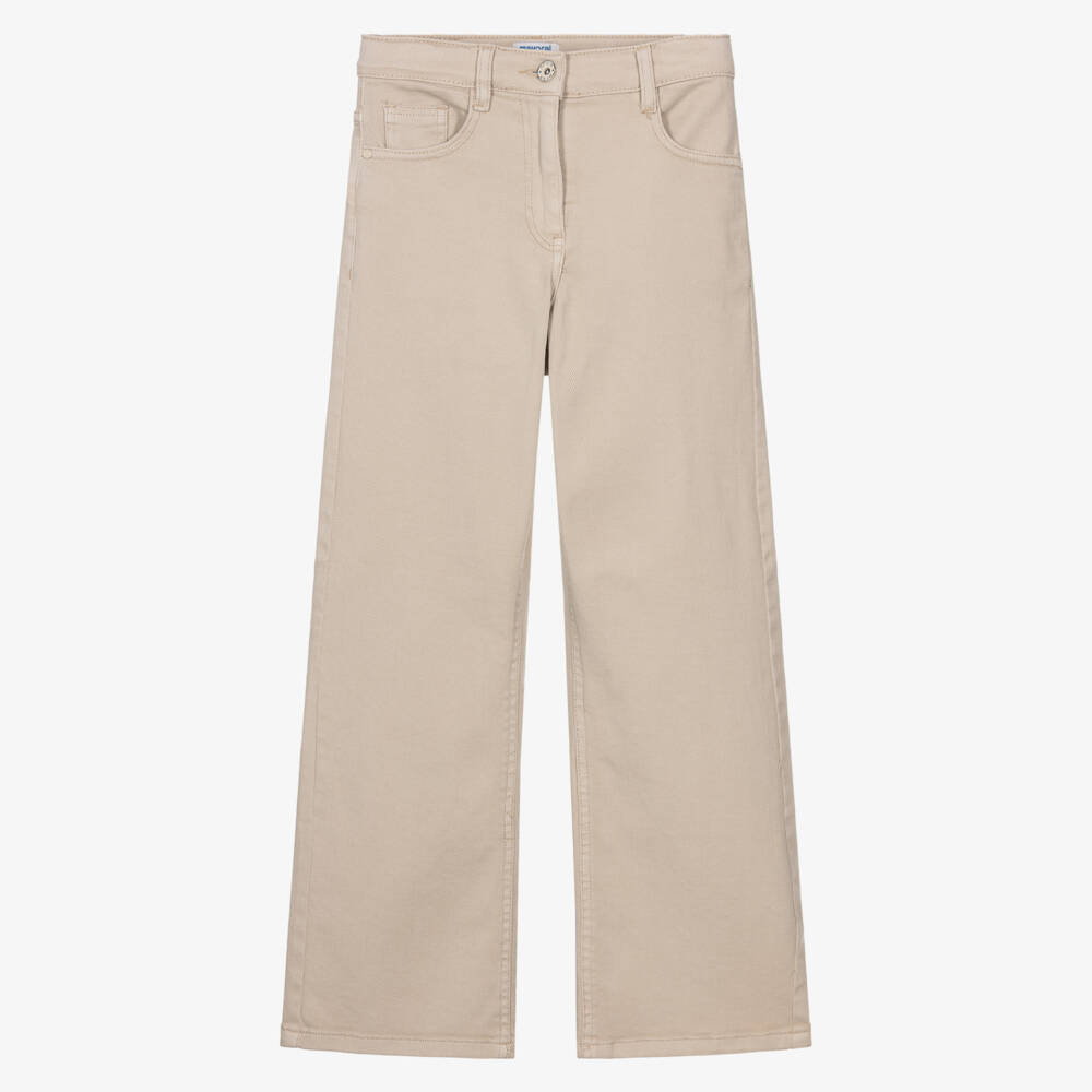 Mayoral-Girls Beige Classic Fit Denim Pants | Childrensalon Outlet