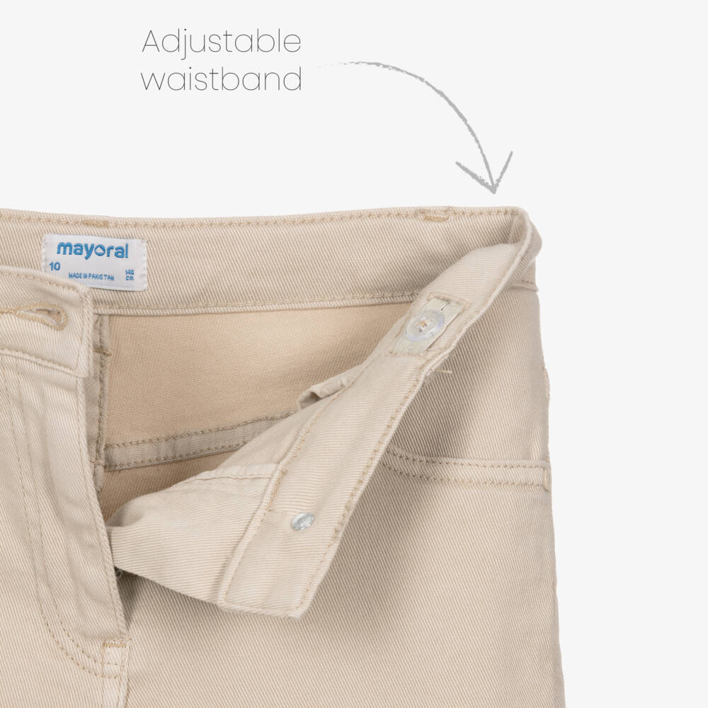 Mayoral-Girls Beige Classic Fit Denim Pants | Childrensalon Outlet