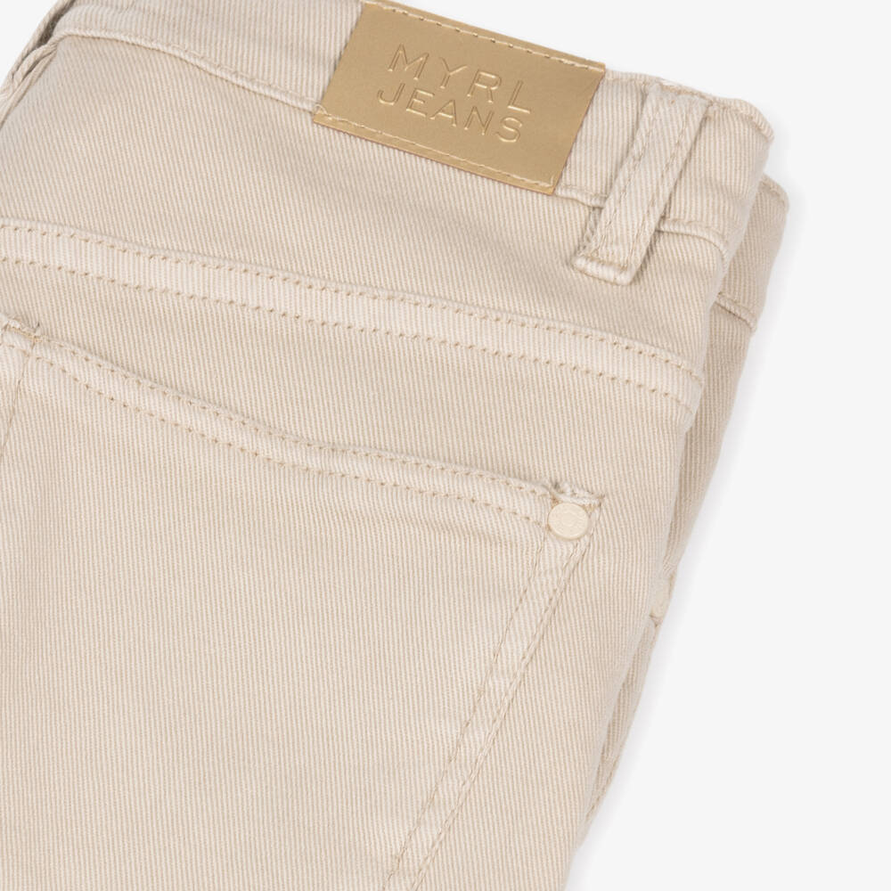 Mayoral-Girls Beige Classic Fit Denim Pants | Childrensalon Outlet