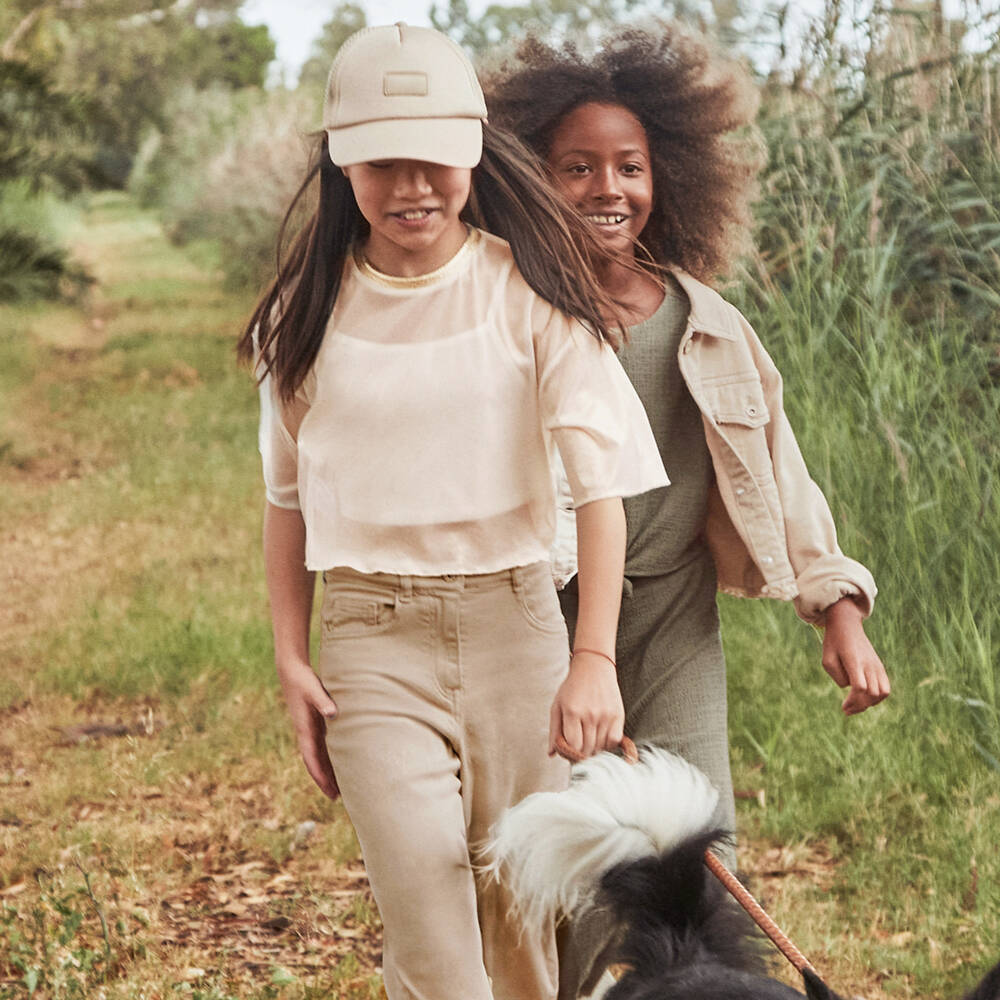 Mayoral-Girls Beige Classic Fit Denim Pants | Childrensalon Outlet