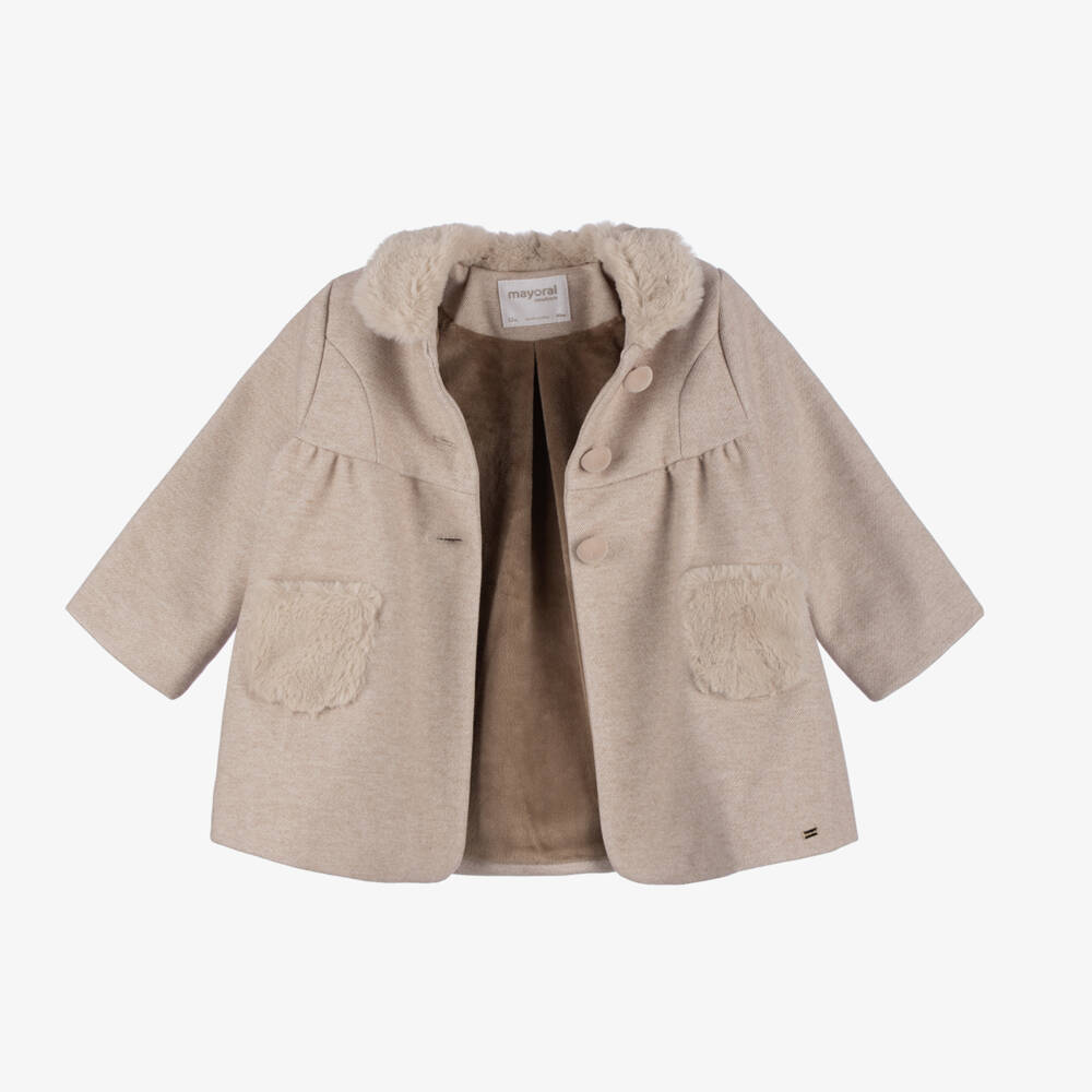 Mayoral Newborn-Girls Beige Classic Trapeze Coat | Childrensalon Outlet