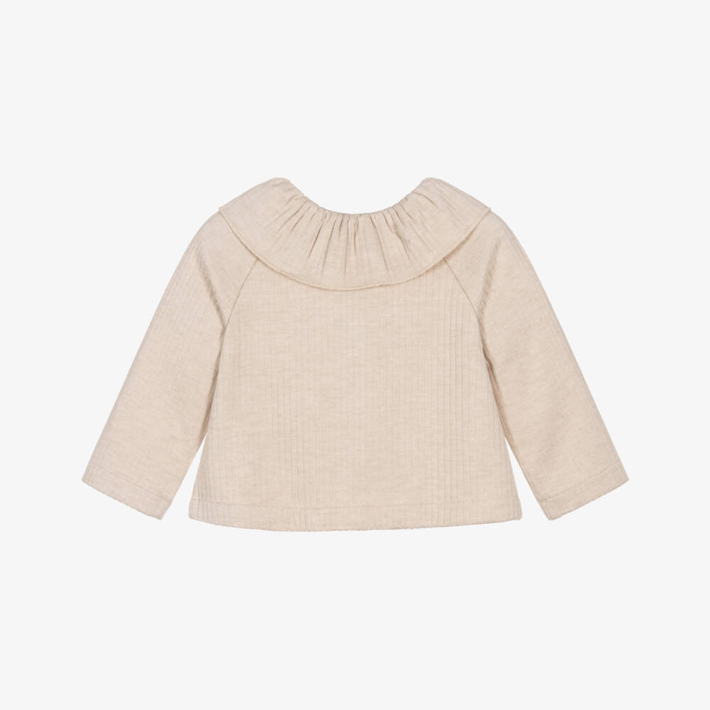Mayoral-Girls Beige Collared Jersey Cardigan | Childrensalon Outlet