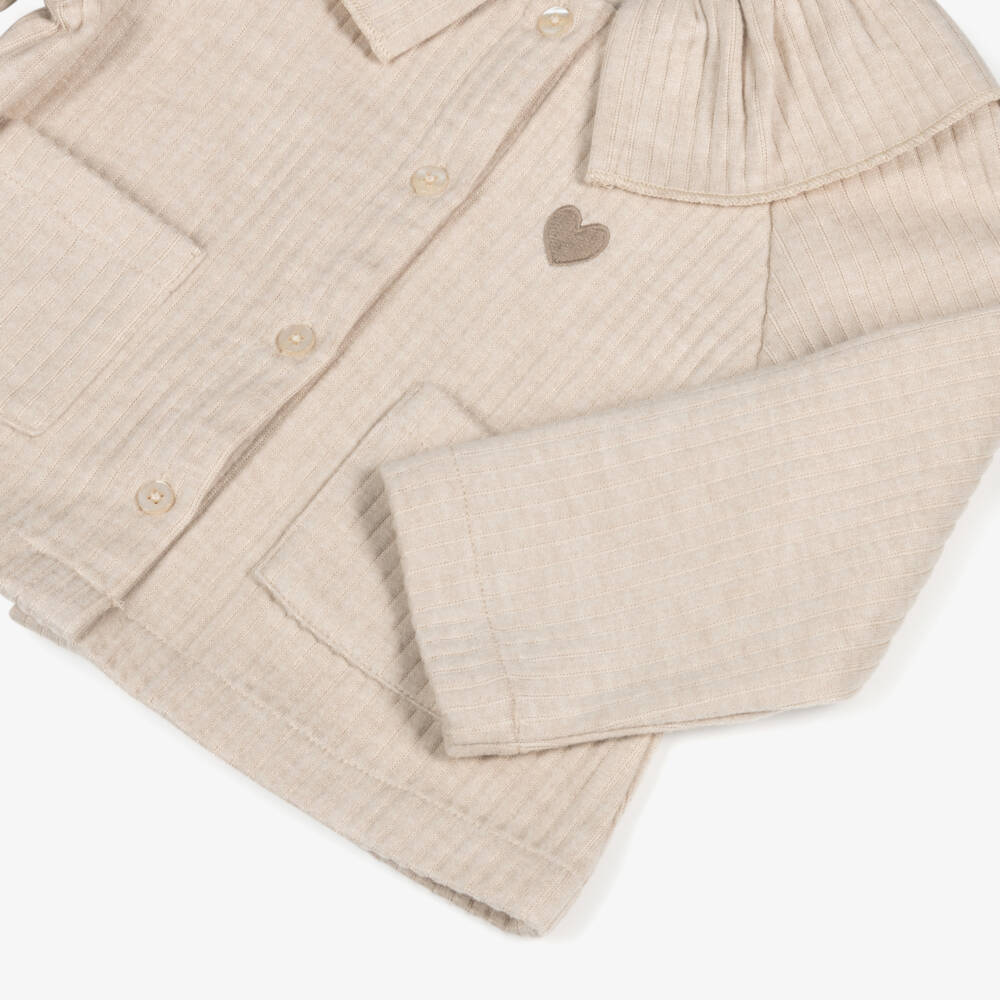 Mayoral-Girls Beige Collared Jersey Cardigan | Childrensalon Outlet