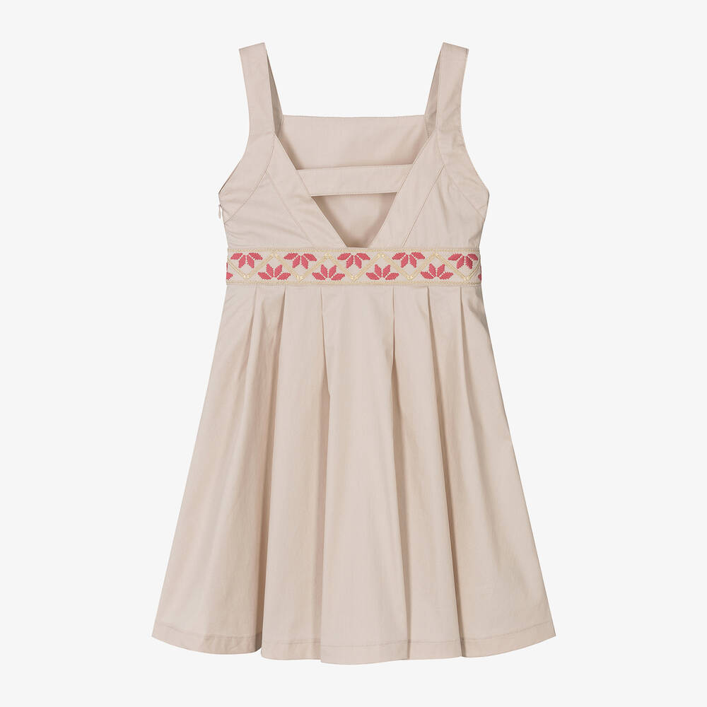 Mayoral-Girls Beige Cotton Embroidered Dress | Childrensalon Outlet
