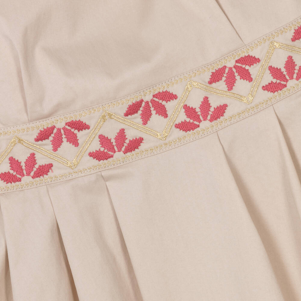 Mayoral-Girls Beige Cotton Embroidered Dress | Childrensalon Outlet