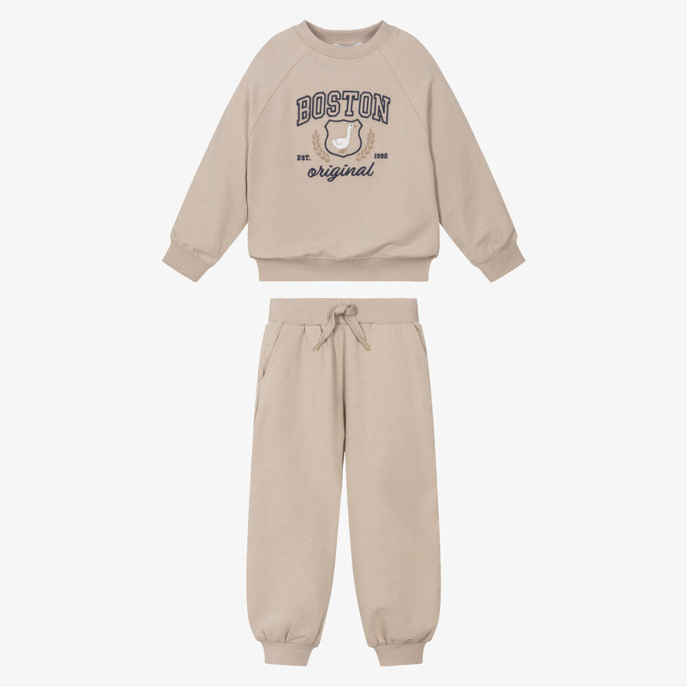 Mayoral-Girls Beige Cotton Goose Tracksuit | Childrensalon Outlet