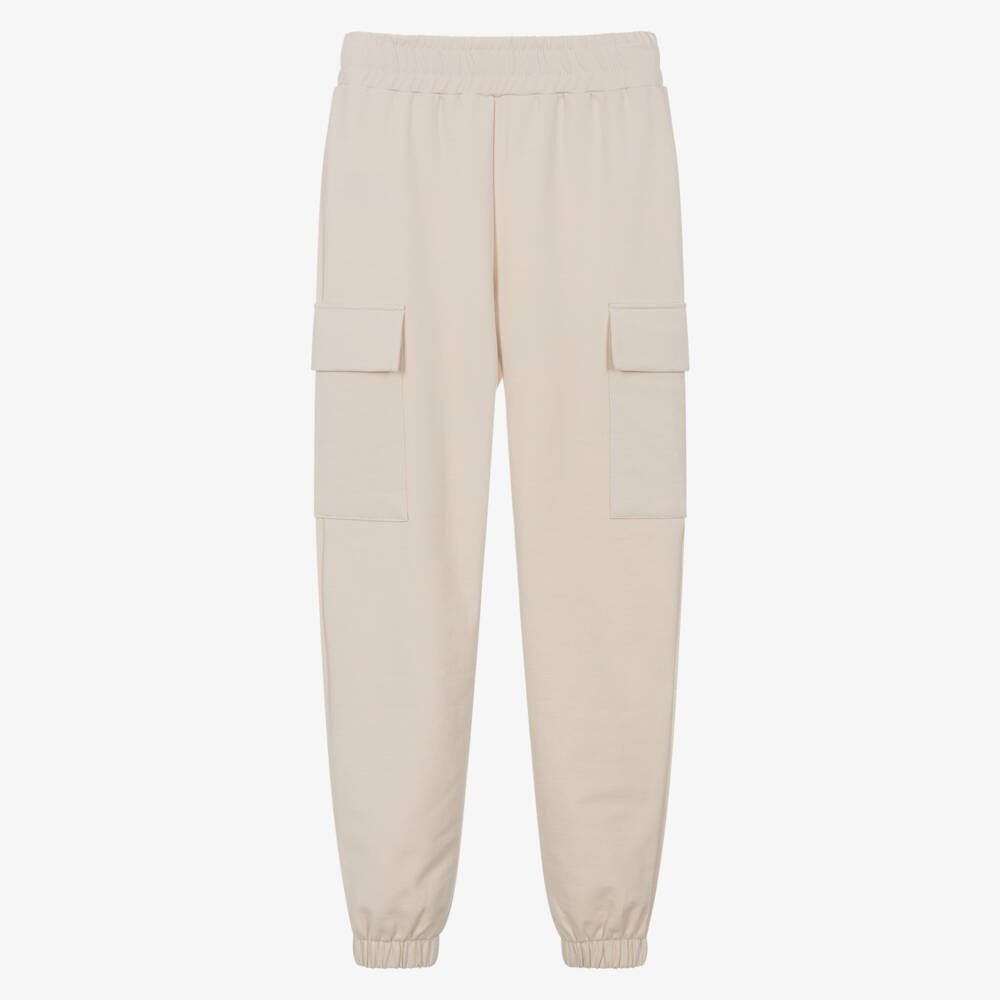 Mayoral-Girls Beige Cotton Jersey Cargo Joggers | Childrensalon Outlet