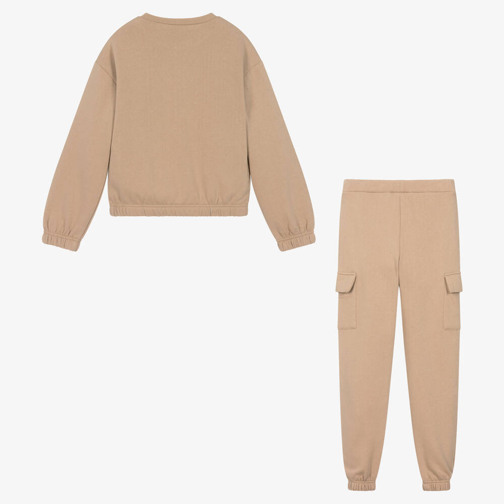 Mayoral-Girls Beige Cotton Jersey Tracksuit | Childrensalon Outlet