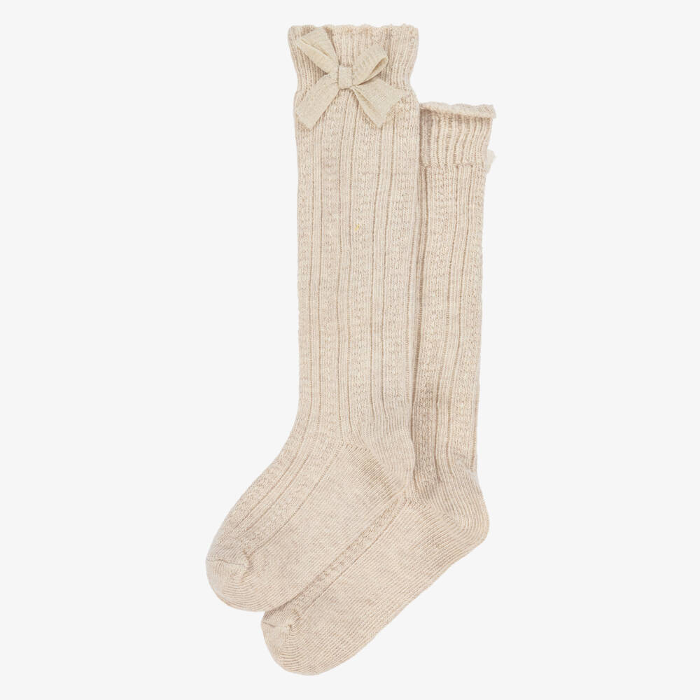 Mayoral-Бежевые хлопковые носки с бантом для девочек | Childrensalon Outlet
