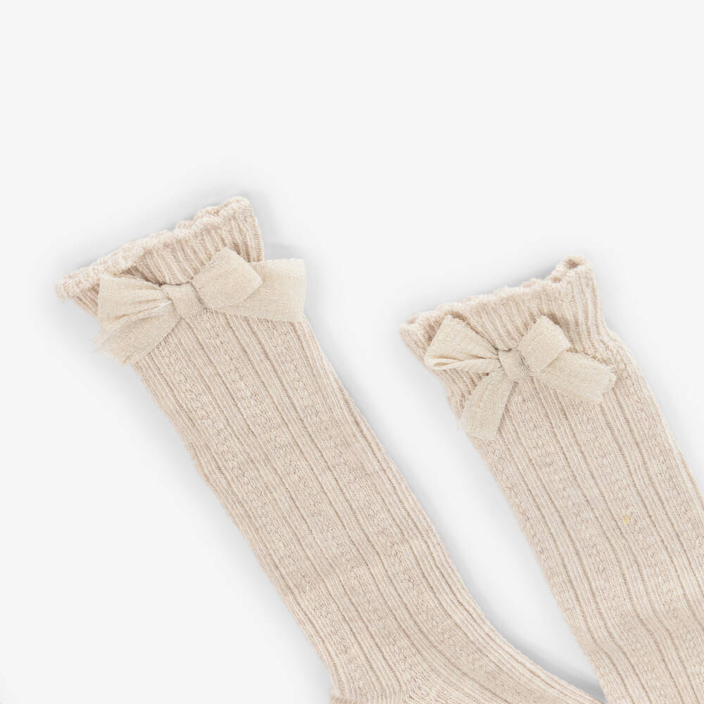 Mayoral-Бежевые хлопковые носки с бантом для девочек | Childrensalon Outlet