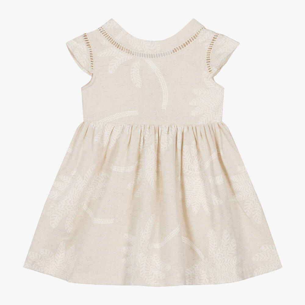Mayoral-Girls Beige Cotton & Linen Dress | Childrensalon Outlet