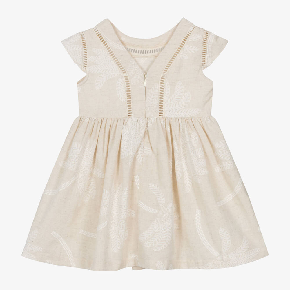 Mayoral-Girls Beige Cotton & Linen Dress | Childrensalon Outlet