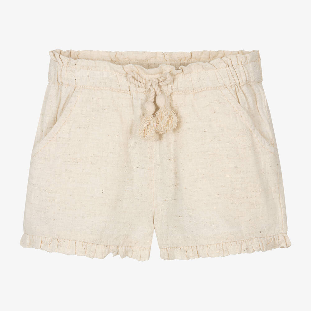 Mayoral-Girls Beige Cotton & Linen Shorts | Childrensalon Outlet