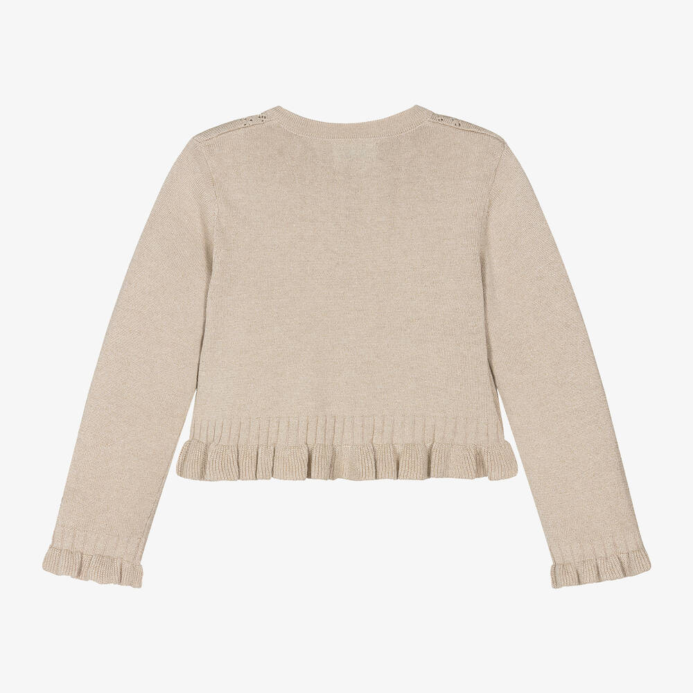 Mayoral-Girls Beige Cotton Lurex Cardigan | Childrensalon Outlet