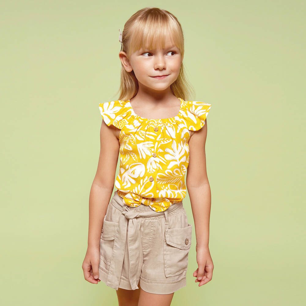 Mayoral-Girls Beige Cotton & Lyocell Cargo Shorts | Childrensalon Outlet