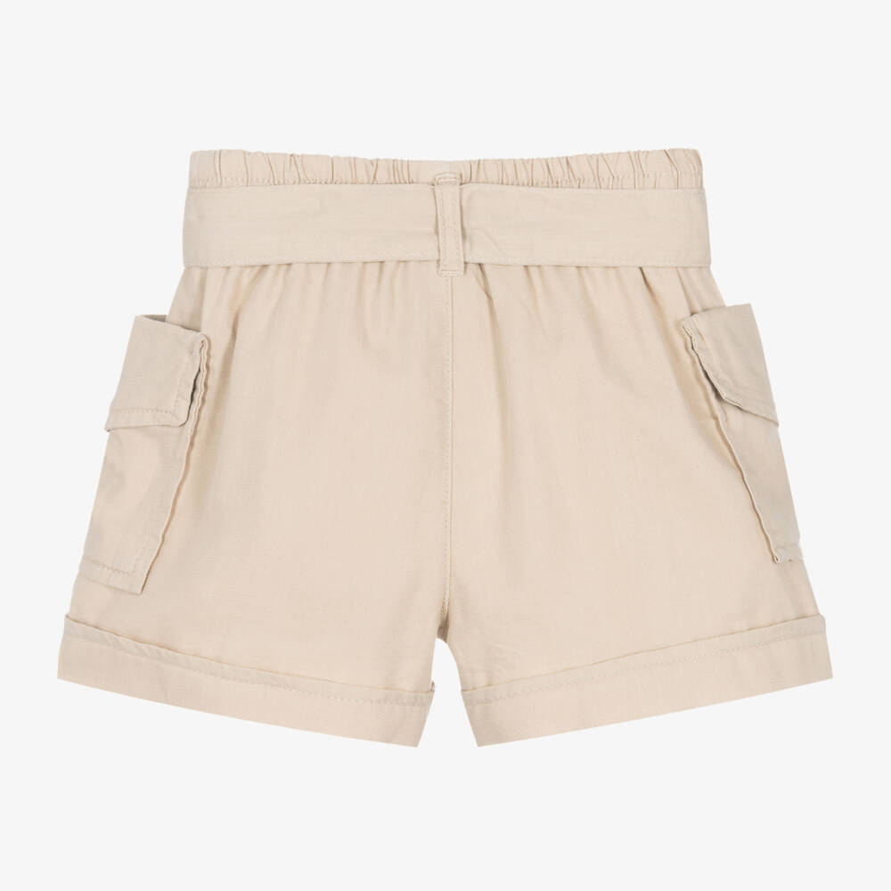 Mayoral-Girls Beige Cotton & Lyocell Cargo Shorts | Childrensalon Outlet