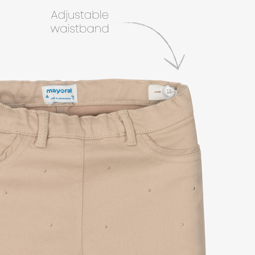 Mayoral-Бежевые хлопковые брюки со стразами | Childrensalon Outlet