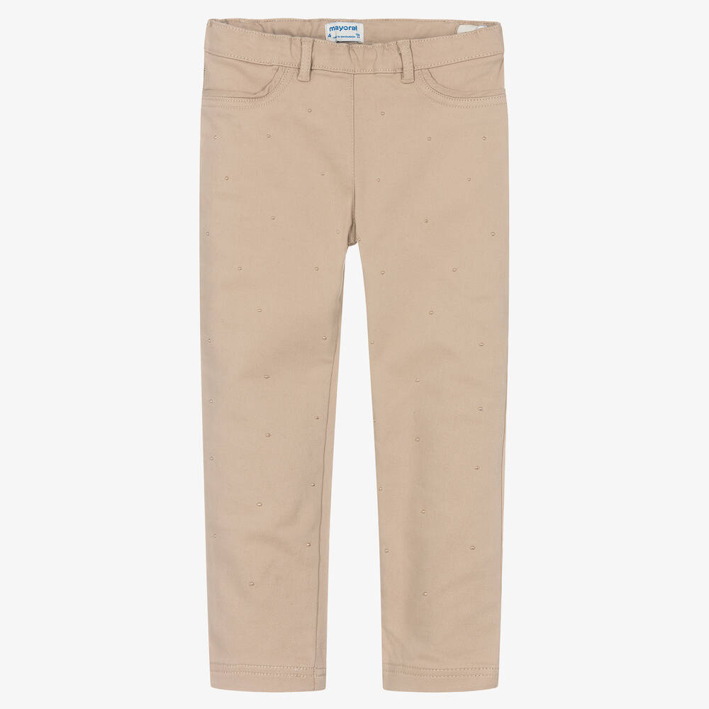 Mayoral - Pantalon beige strassé en coton | Childrensalon