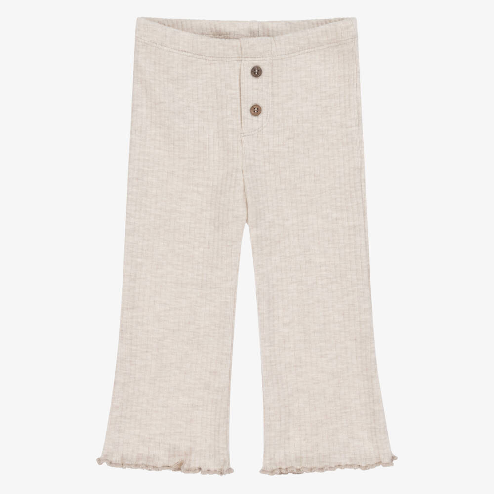Mayoral-Girls Beige Cotton Ribbed Jersey Leggings | Childrensalon Outlet