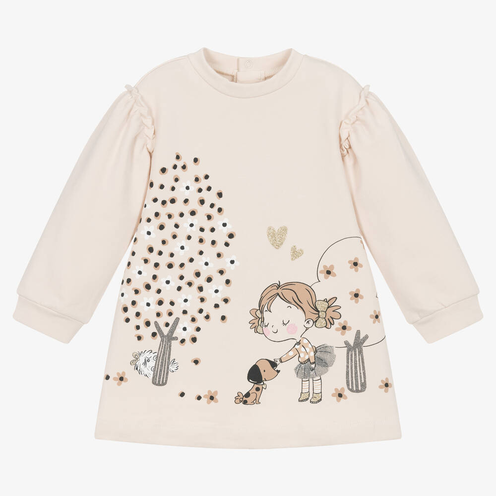 Mayoral-Бежевое хлопковое платье-свитшот | Childrensalon Outlet