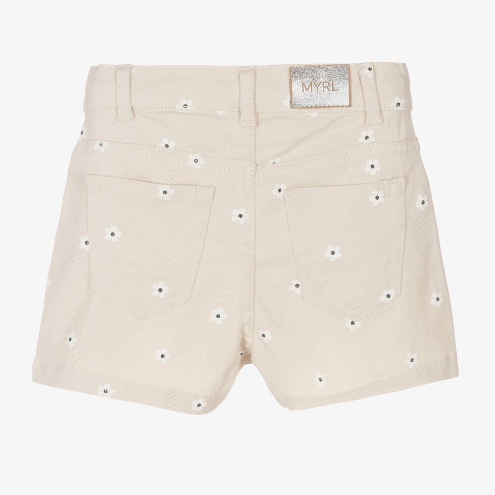 Mayoral-شورت قطن تويل دنيم لون بيج للبنات | Childrensalon Outlet