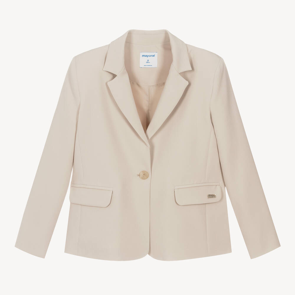 Mayoral-Girls Beige Crêpe Blazer | Childrensalon Outlet