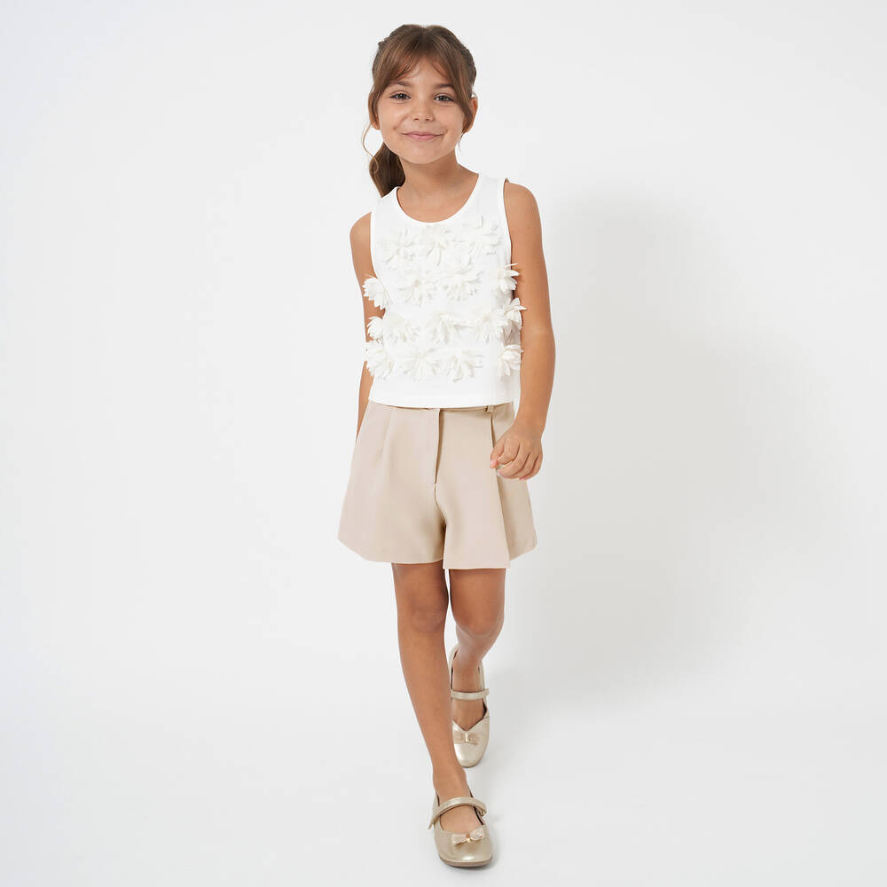 Mayoral-Girls Beige Crêpe Tailored Shorts | Childrensalon Outlet
