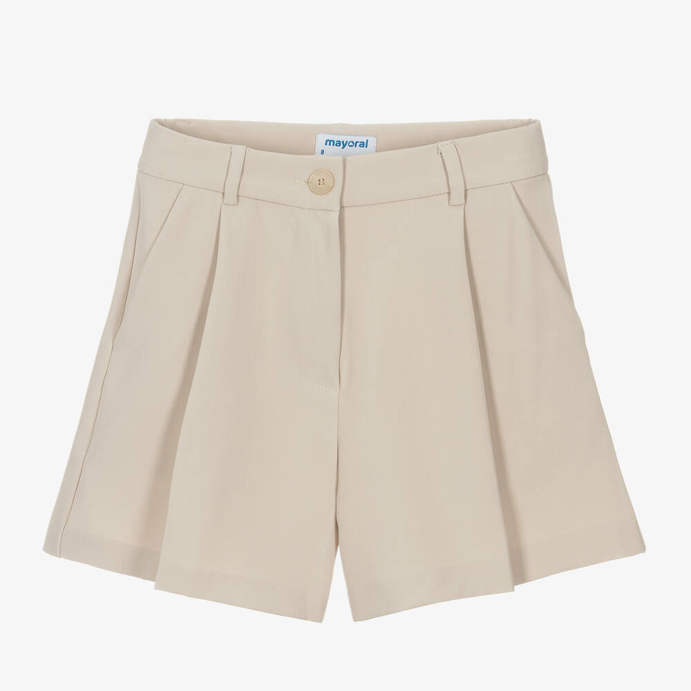 Mayoral-Girls Beige Crêpe Tailored Shorts | Childrensalon Outlet