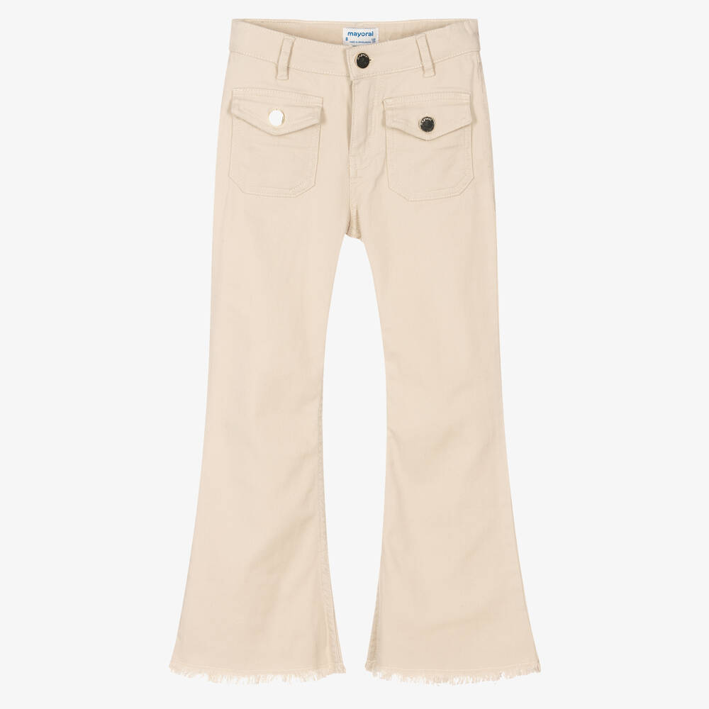 Mayoral - Jean beige évasé en denim fille | Childrensalon