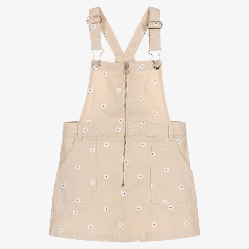 Mayoral - Girls Beige Denim Pinafore Dress | Childrensalon