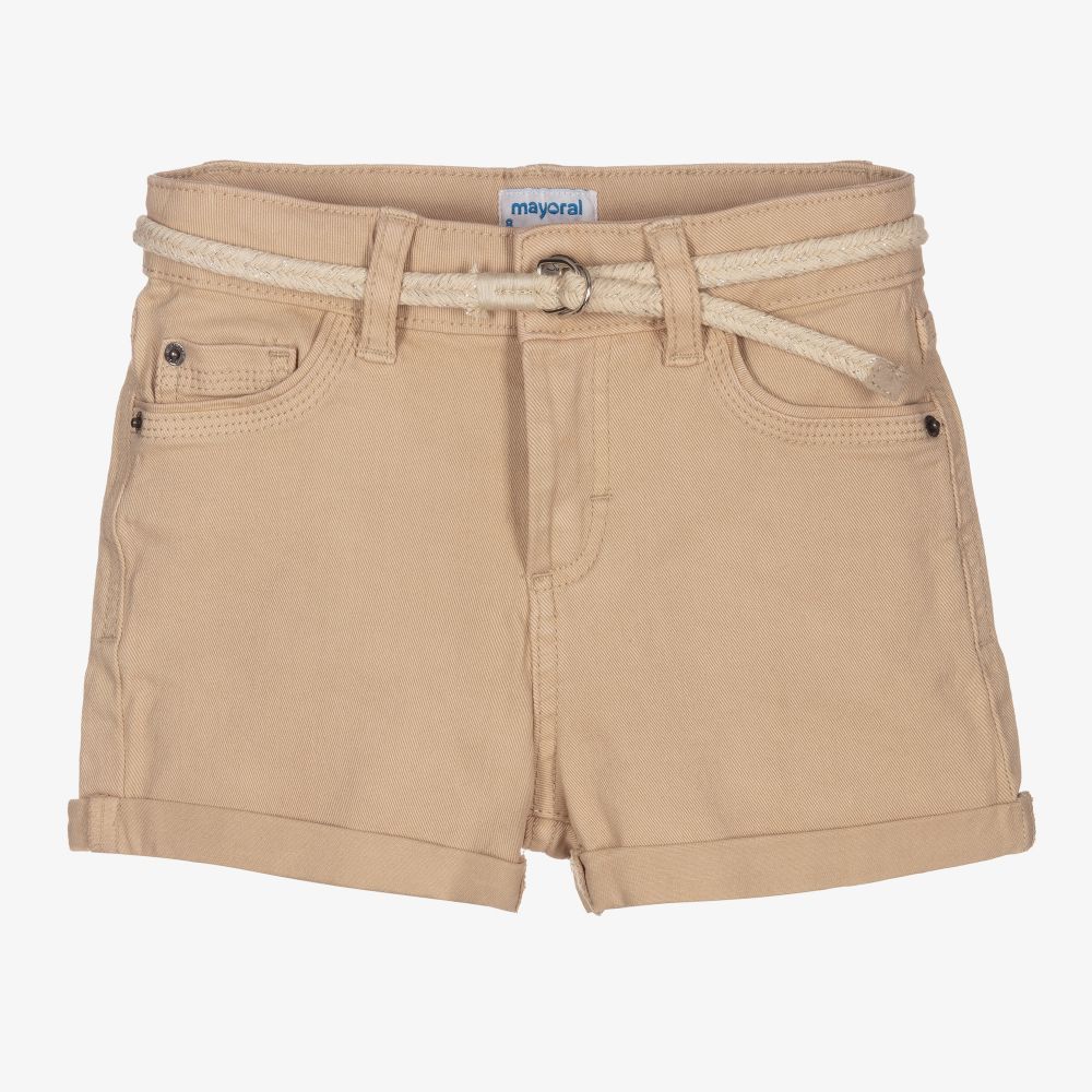 Mayoral - Girls Beige Denim Shorts | Childrensalon