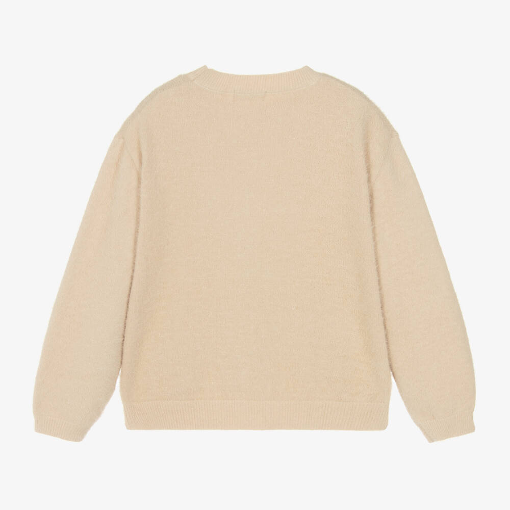 Mayoral-Girls Beige Dog Design Knit Jumper | Childrensalon Outlet