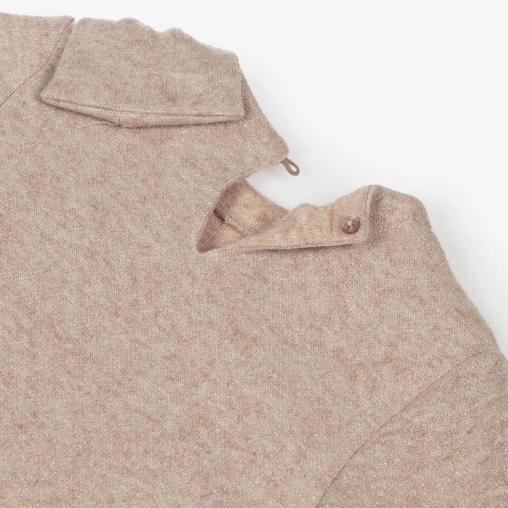 Mayoral-Girls Beige Dress with Bow | Childrensalon Outlet