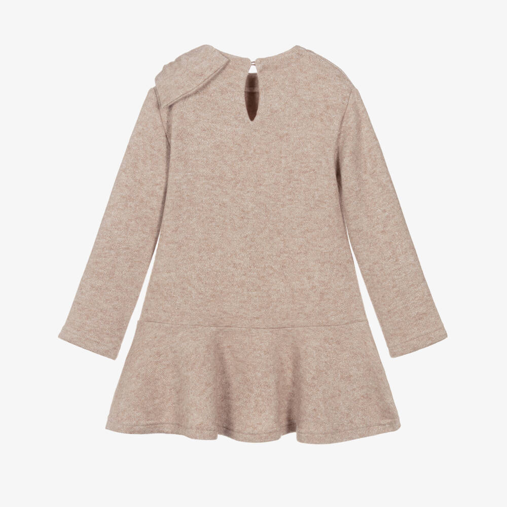 Mayoral-Girls Beige Dress with Bow | Childrensalon Outlet