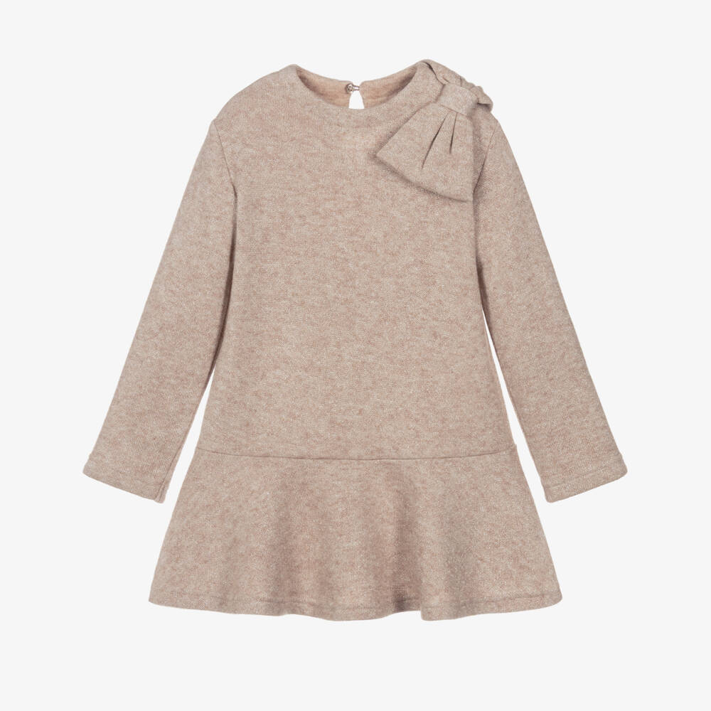 Mayoral-Girls Beige Dress with Bow | Childrensalon Outlet