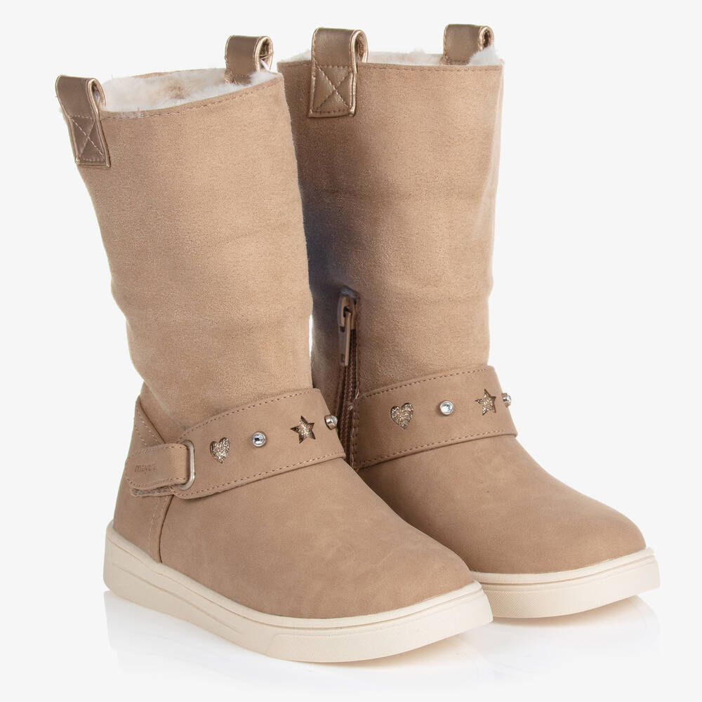 Mayoral-بوت شامواه وفرو صناعي لون بيج للبنات | Childrensalon Outlet