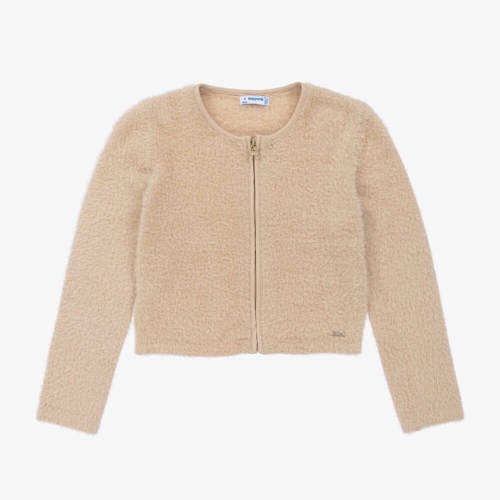 Mayoral - Cardigan beige en fausse fourrure | Childrensalon