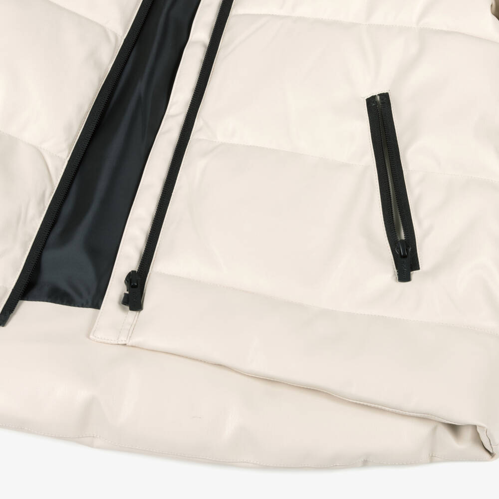 Mayoral-Girls Beige Faux Leather Puffer Coat with Black Zip | Childrensalon Outlet