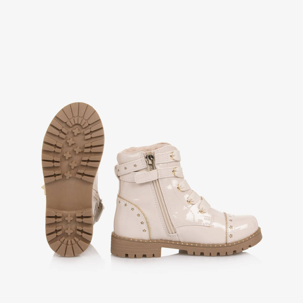 Mayoral-Girls Beige Faux Patent Leather Boots with Gold Stars | Childrensalon Outlet