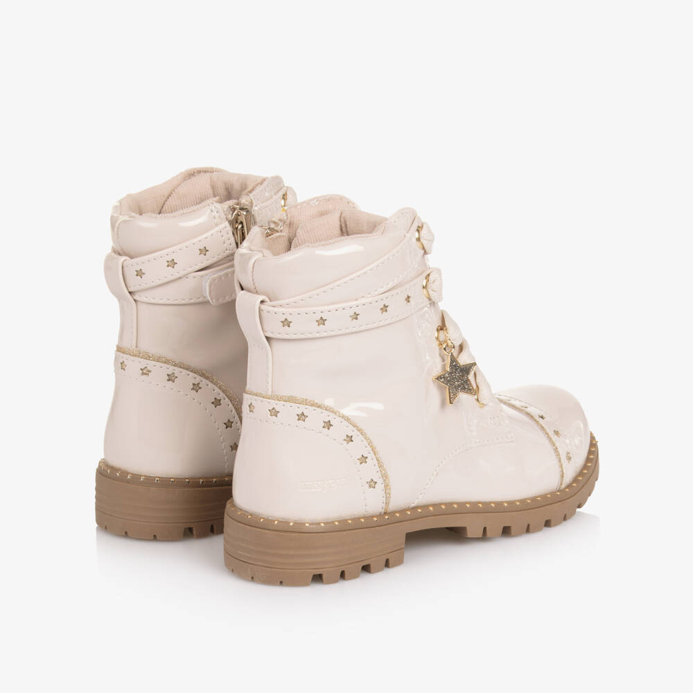 Mayoral-Girls Beige Faux Patent Leather Boots with Gold Stars | Childrensalon Outlet